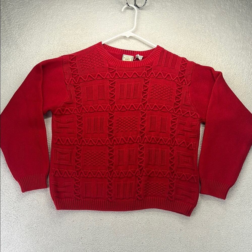 Boundary Waters Womens Red Textured Knit Sweater Small 100% Cotton Vintage